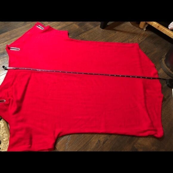 Olivia blu , Red short sleeve ,cold shoulder with metal grommets,back longer, - Picture 8 of 11